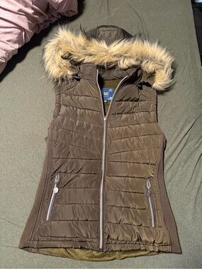 YMI Brown Quilted Puffer Jacket with Faux-Fur Trim